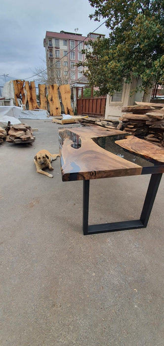 Walnut Dining Table, Custom 65” x 36” Walnut Smokey Gray Table, River Table, Epoxy River Table, Live Edge Table, Custom Order for Quinn