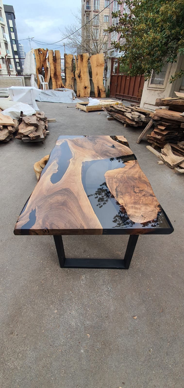 Walnut Dining Table, Custom 65” x 36” Walnut Smokey Gray Table, River Table, Epoxy River Table, Live Edge Table, Custom Order for Quinn