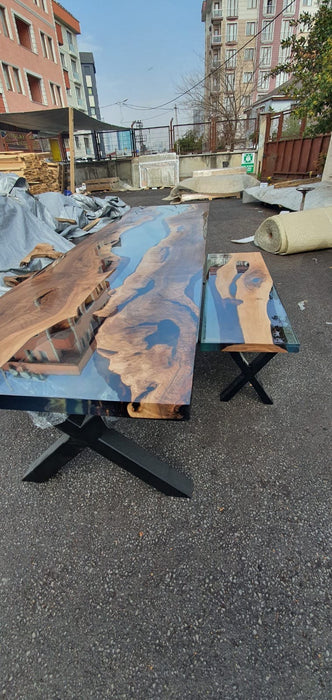 Epoxy Table, Epoxy Dining Table, Walnut Epoxy River Table, Custom 115” x 32” Walnut Epoxy River Table, Order for Corsetti