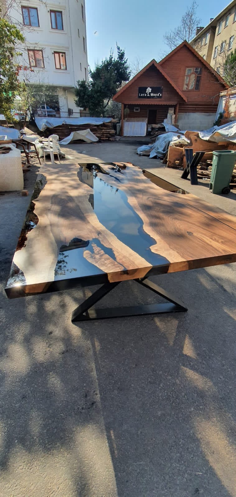 River Table, Epoxy Resin Table, Live Edge Table, Custom 96” x 50” Walnut Smokey Gray Table, Epoxy River Table, Custom Order for Maritza