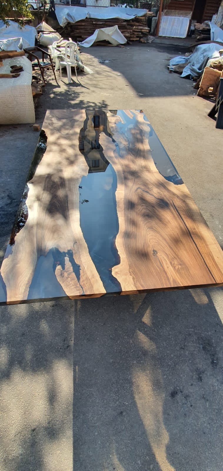 River Table, Epoxy Resin Table, Live Edge Table, Custom 96” x 50” Walnut Smokey Gray Table, Epoxy River Table, Custom Order for Maritza