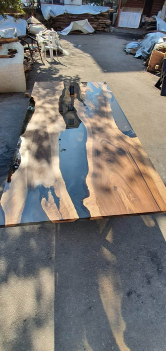 River Table, Epoxy Resin Table, Live Edge Table, Custom 96” x 50” Walnut Smokey Gray Table, Epoxy River Table, Custom Order for Maritza