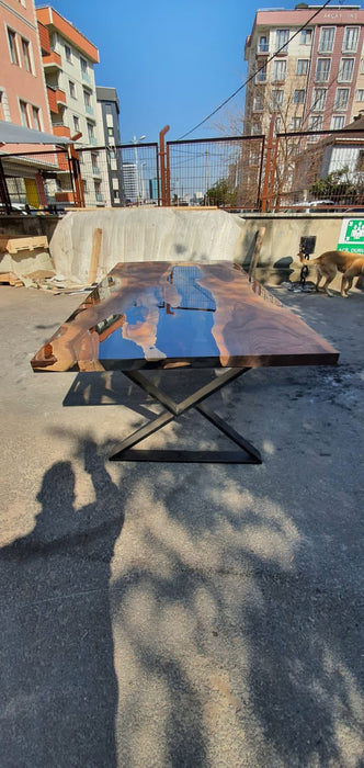 River Table, Epoxy Resin Table, Live Edge Table, Custom 96” x 50” Walnut Smokey Gray Table, Epoxy River Table, Custom Order for Maritza