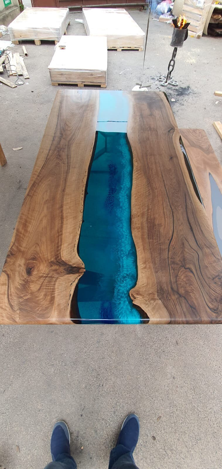 Walnut Dining Table, Live Edge Table, Custom 80” x 42” Walnut Sea Blue and Turquoise Green Table, Epoxy River Dining Table, Order for Patel