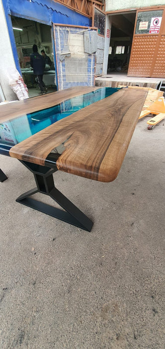 Walnut Dining Table, Live Edge Table, Custom 80” x 42” Walnut Sea Blue and Turquoise Green Table, Epoxy River Dining Table, Order for Patel
