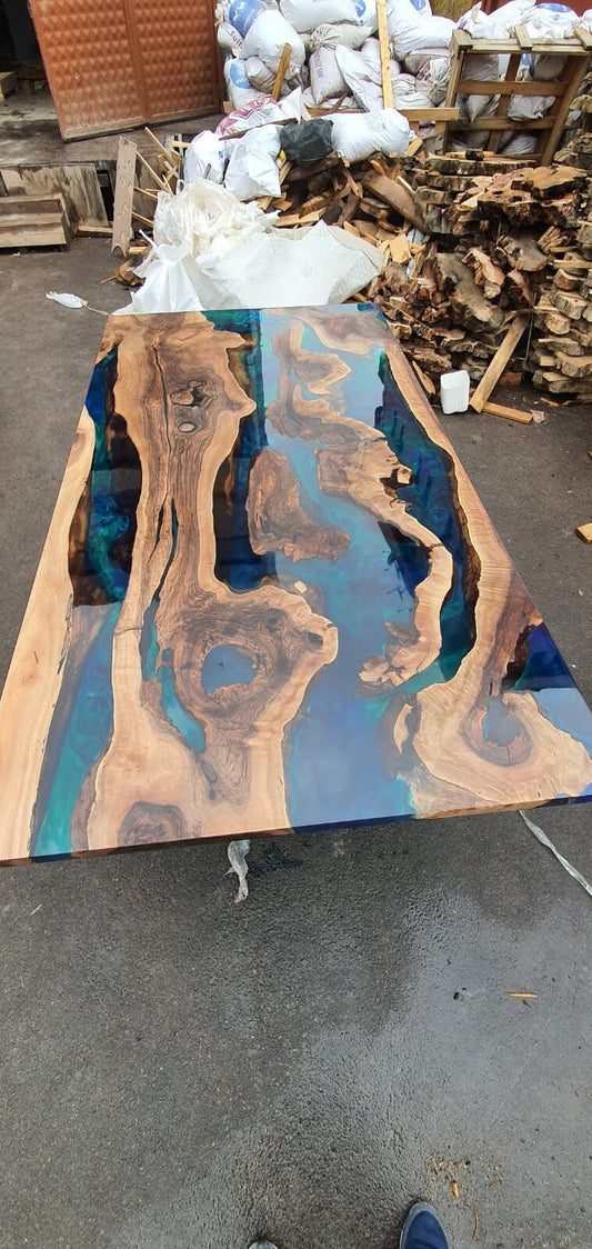 Epoxy Dining Table, Walnut Dining Table, Custom 88” x 48” Walnut Blue, Turquoise, Green Table, Epoxy Dining Table, Custom for Sunday K