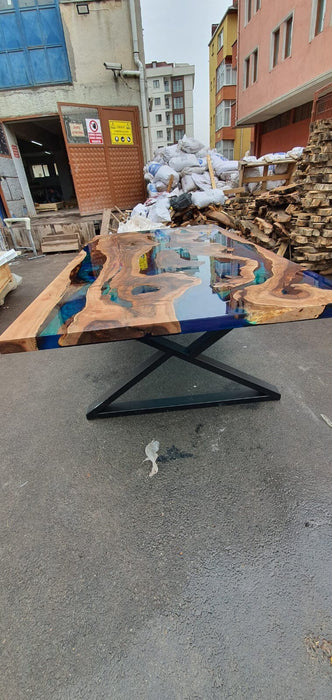 Epoxy Dining Table, Walnut Dining Table, Custom 88” x 48” Walnut Blue, Turquoise, Green Table, Epoxy Dining Table, Custom for Sunday K
