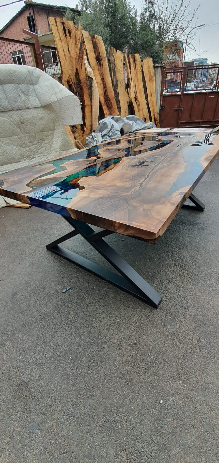 Epoxy Dining Table, Walnut Dining Table, Custom 88” x 48” Walnut Blue, Turquoise, Green Table, Epoxy Dining Table, Custom for Sunday K