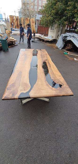 Walnut Dining Table, Live Edge Table, Custom 108" x 44" Walnut Smokey Gray Table, Epoxy River Table, Epoxy Dining Table,  Order for Vickiee