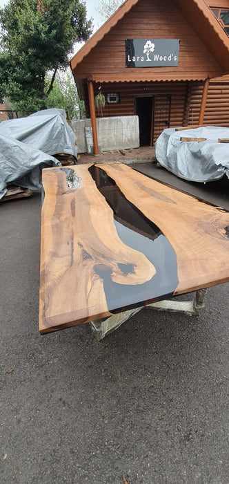 Walnut Dining Table, Live Edge Table, Custom 108" x 44" Walnut Smokey Gray Table, Epoxy River Table, Epoxy Dining Table,  Order for Vickiee