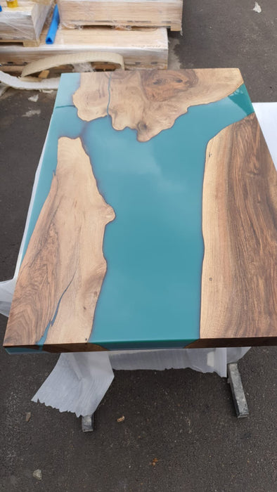 Walnut Dining Table, Custom 45” x 28” Walnut Forest Green Table, Epoxy River Table, Live Edge Table, River Table, Epoxy Resin Table