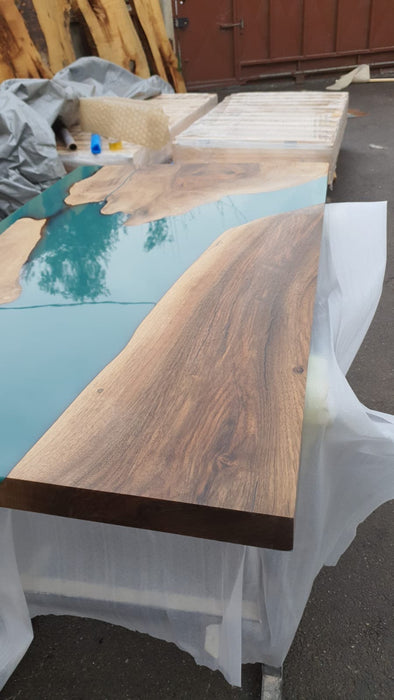 Walnut Dining Table, Custom 45” x 28” Walnut Forest Green Table, Epoxy River Table, Live Edge Table, River Table, Epoxy Resin Table