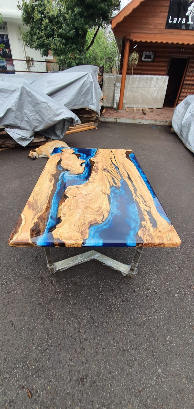 Olive Wood Epoxy Table, Custom 60” x 40” Olive Wood Table, Deep Blue and Turquoise Table, Epoxy Resin Table, River Table, for Jessica Om