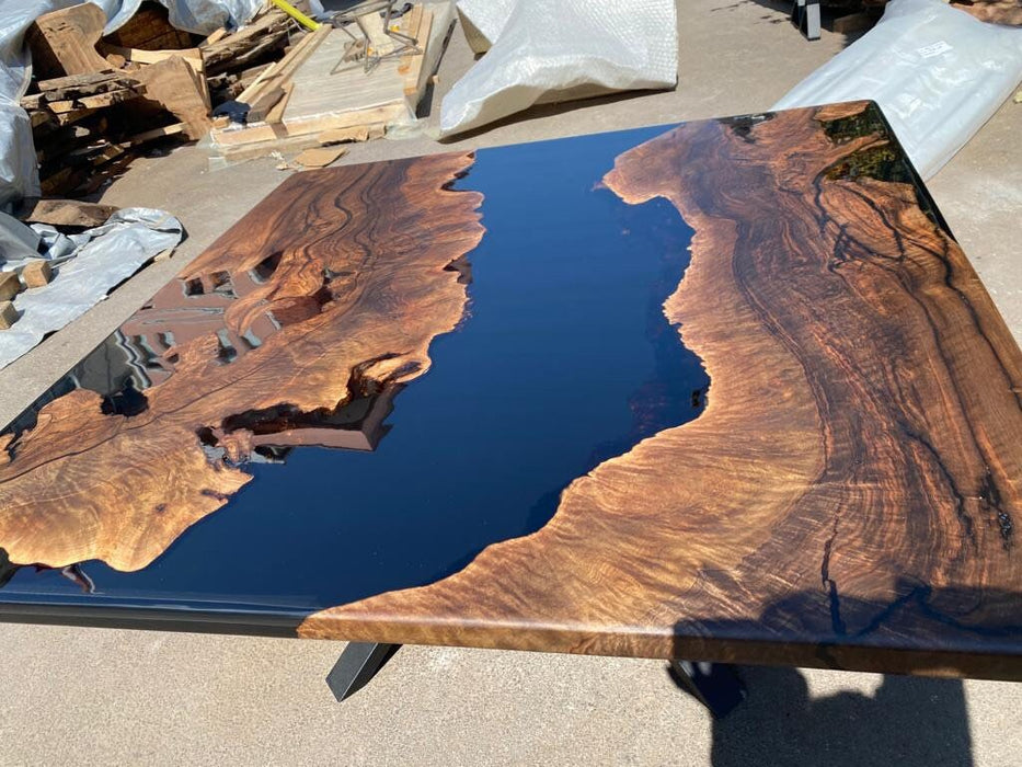 Epoxy Dining Table, Custom 65” x 65” Walnut Black Table, Epoxy Resin Table, Custom Order for Brandee