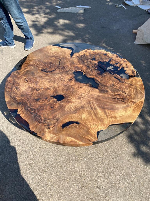 Epoxy Coffee Table, Epoxy Resin Coffee Table, Custom 50” Diameter Round Table, Walnut Wood Smokey Gray Table, Epoxy Dining Table Order for