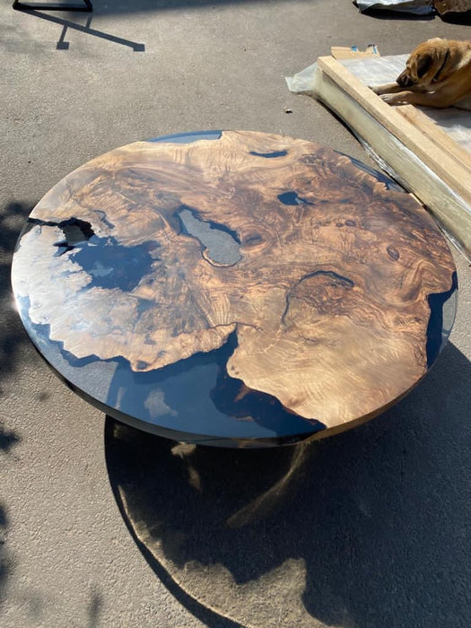 Epoxy Coffee Table, Epoxy Resin Coffee Table, Custom 50” Diameter Round Table, Walnut Wood Smokey Gray Table, Epoxy Dining Table Order for