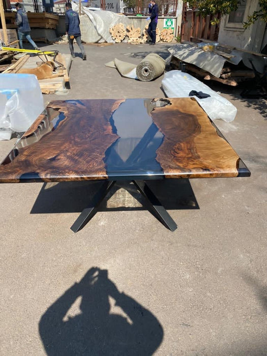 Epoxy Table, Epoxy Dining Table, Walnut Epoxy Table, River Dining Table, Custom 60” x 60” Walnut Smokey Gray Epoxy Table, Order for Sally D