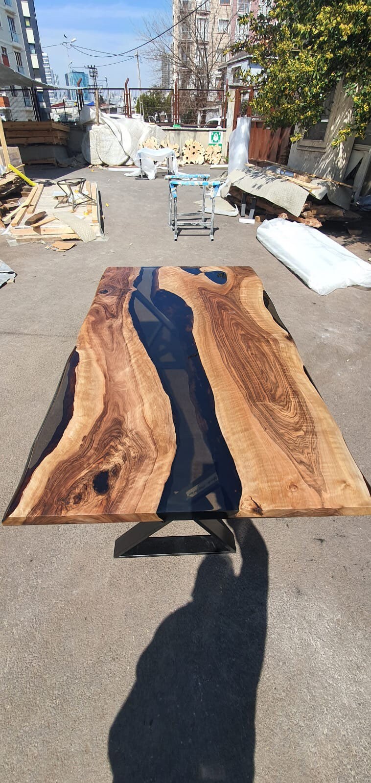 Epoxy Table, Epoxy Dining Table, Walnut Epoxy Table, River Dining Table, Custom 72” x 42” Walnut Smokey Gray Epoxy Table Order for Rob