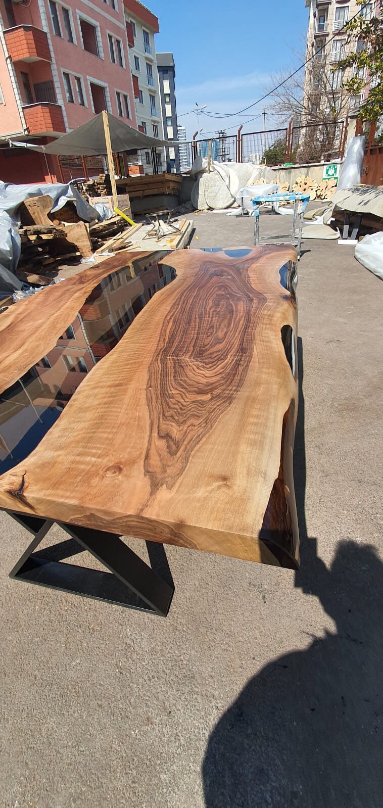 Epoxy Table, Epoxy Dining Table, Walnut Epoxy Table, River Dining Table, Custom 72” x 42” Walnut Smokey Gray Epoxy Table Order for Rob