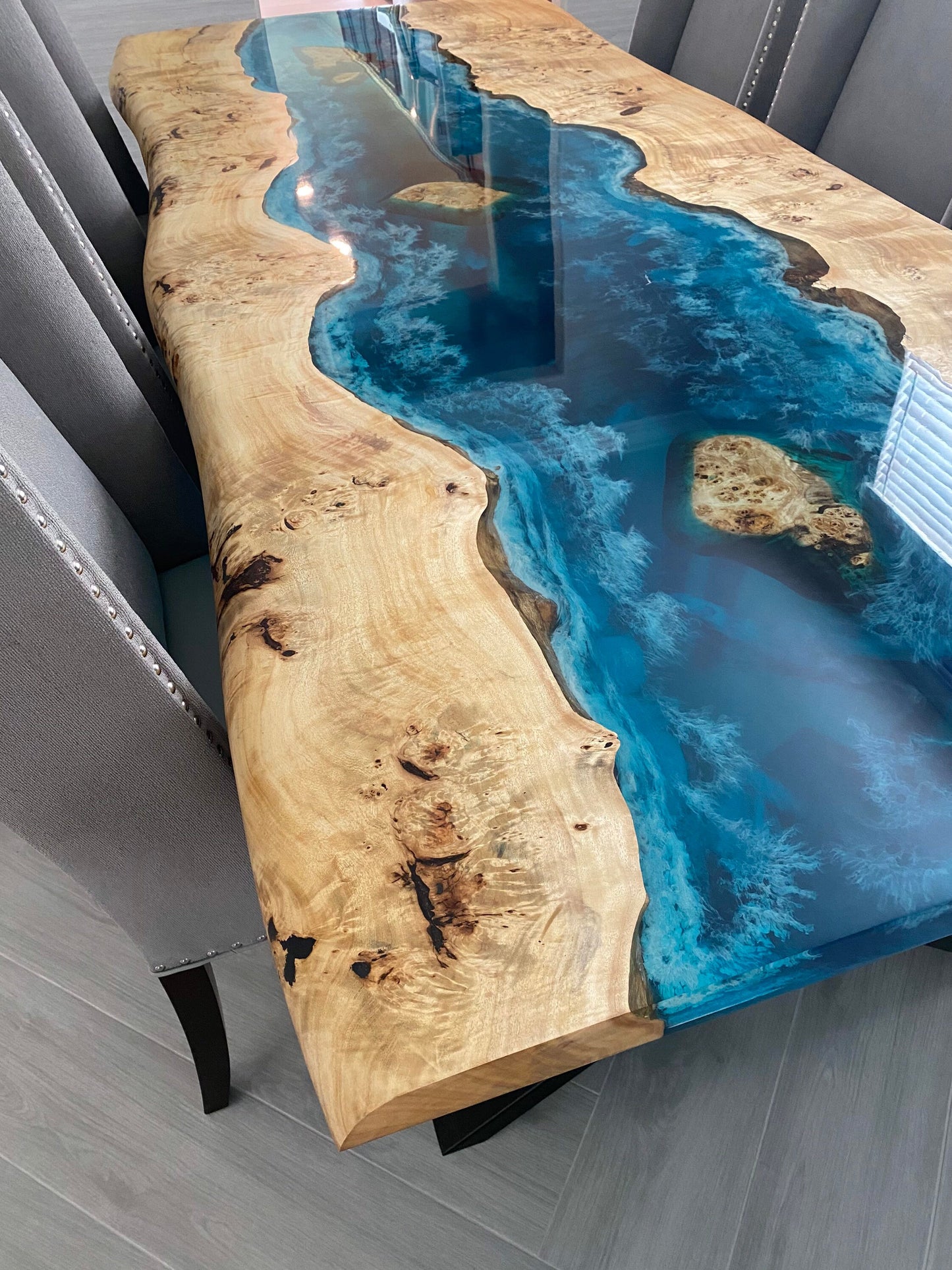 Handmade Epoxy Table, Custom 96” x 42”  Poplar Wood Blue, Turquoise and White Waves Table, Epoxy River Dining Table, Order for Carolyn U