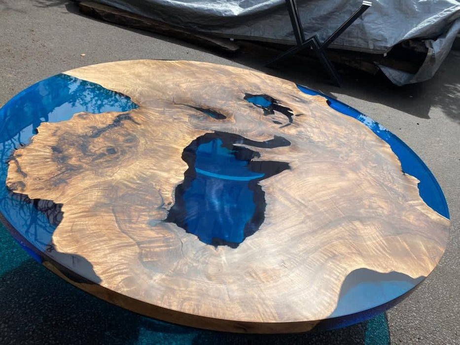 Round Dining Table, Custom 60” Diameter Round Walnut Wood Table, Cobalt Blue Epoxy Dining Table, Live Edge Table, Custom Order for Ben