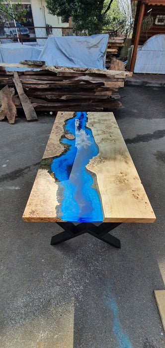 Ocean Table, Poplar Table, Custom 60” x 30” Poplar Wood Shiny Ocean Blue Table, Epoxy River Table, Live Edge Table, Order for Steve S