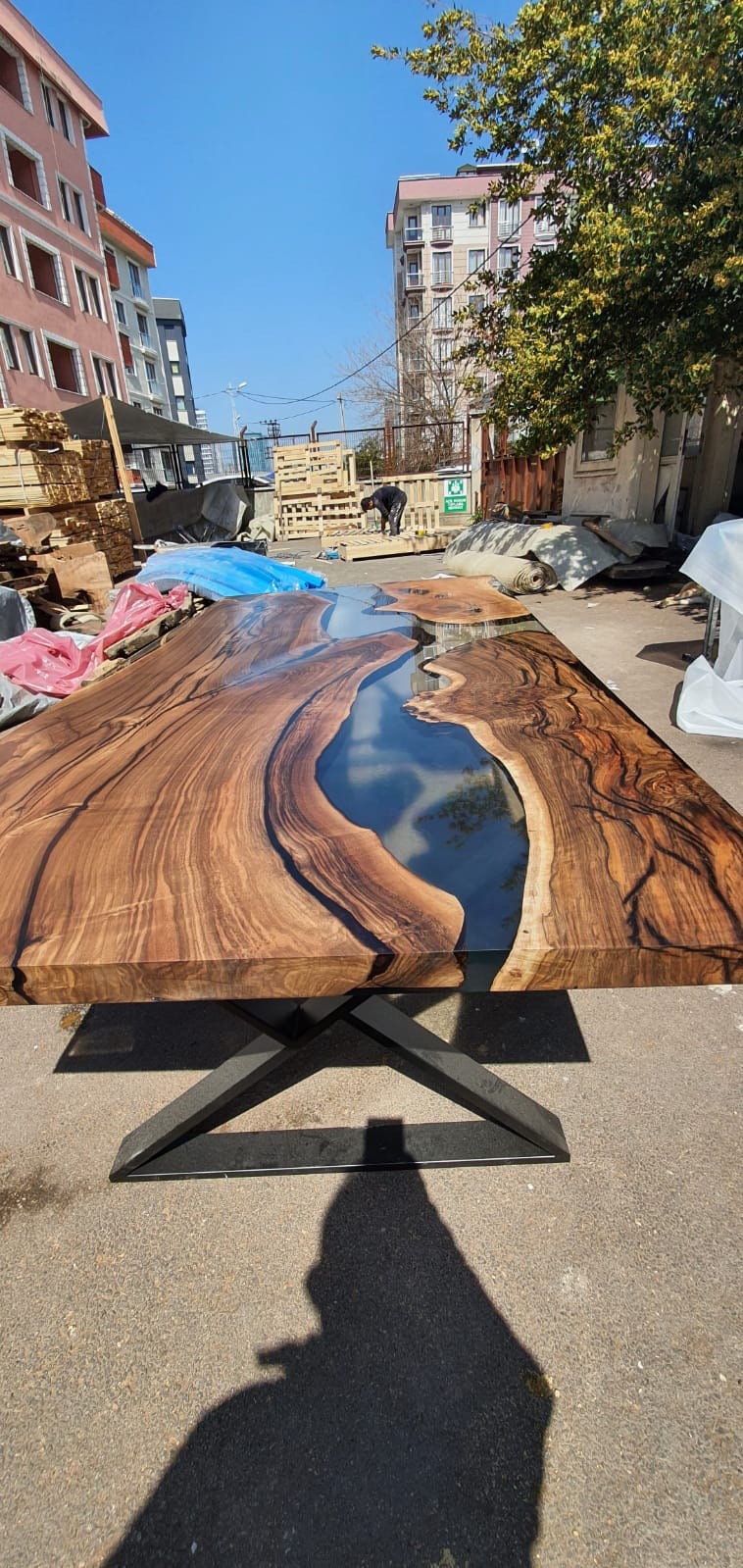 Handmade Epoxy Table, Custom 96” x 48” Walnut Smokey Gray Table, Epoxy River Table, Live Edge Table, Wooden Table, Custom Order for Kim G