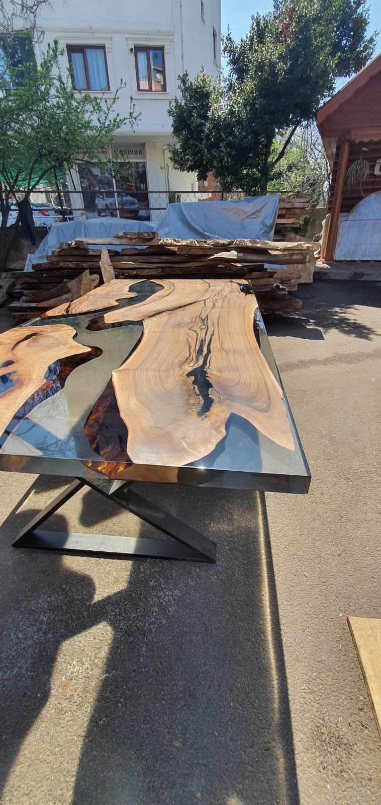 Handmade Epoxy Table, Custom 96” x 48” Walnut Smokey Gray Table, Epoxy River Table, Live Edge Table, Wooden Table, Custom Order for Kim G