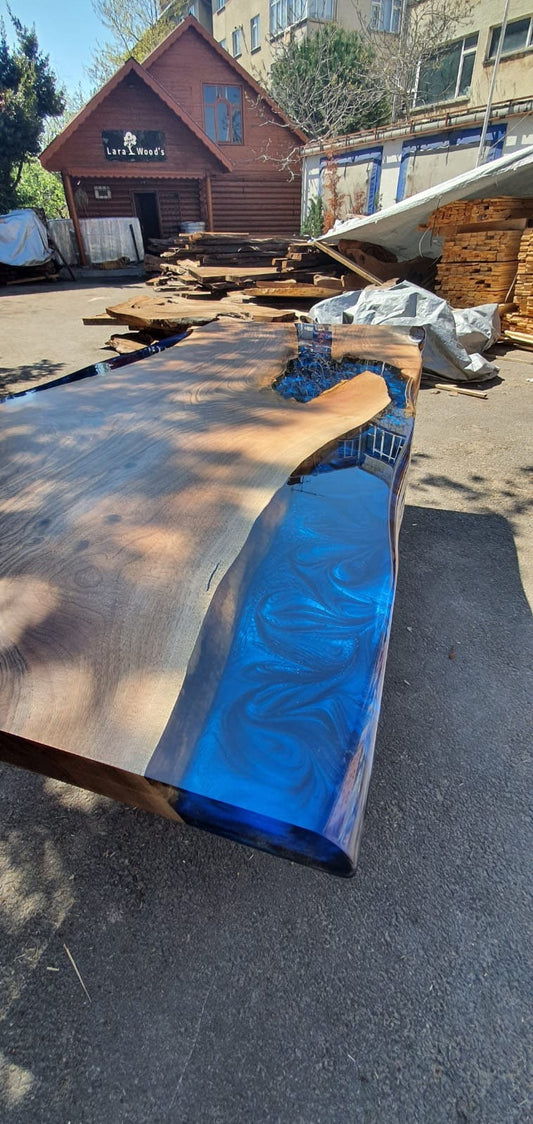 Walnut Dining Table, Custom 80” x 38” Walnut Blue Epoxy Table, River Table, Live Edge Table, Epoxy Resin Table, Custom Order for Jeff B