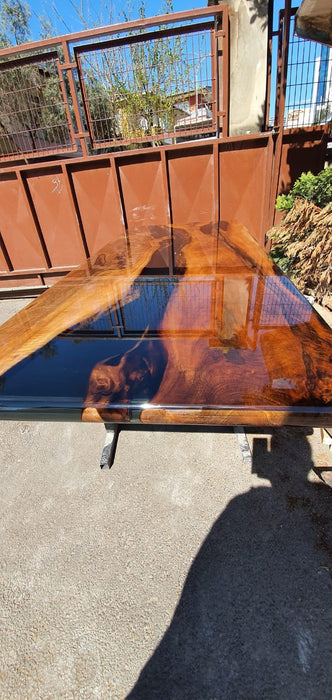 Epoxy Dining Table, Custom 96” x 40” Walnut Shiny Black Table, Epoxy River Dining Table, Custom Order for Kiera S