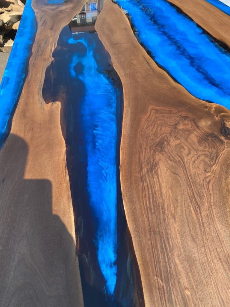 Epoxy Dining Table, River Table, Custom 84” x 42” Walnut Deep Dark Blue Table, Epoxy Dining Table, Live Edge Table, Custom for Morgan