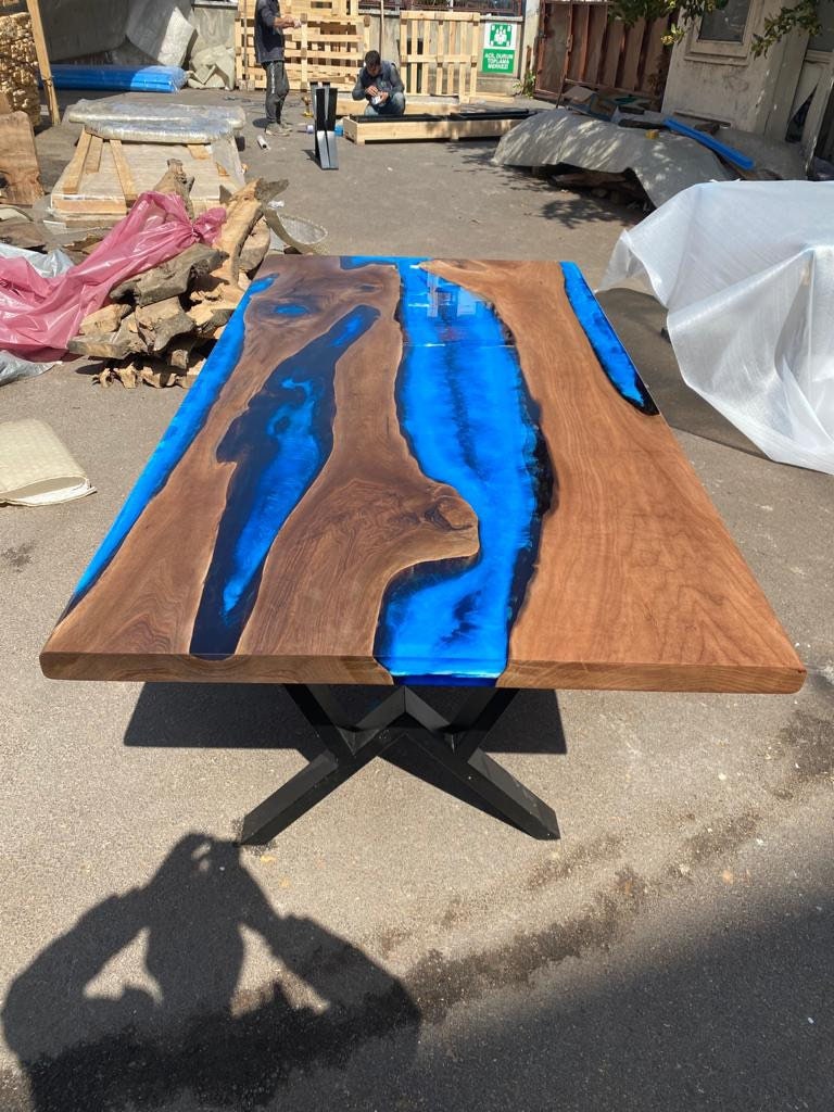 Epoxy Dining Table, River Table, Custom 84” x 42” Walnut Deep Dark Blue Table, Epoxy Dining Table, Live Edge Table, Custom for Morgan