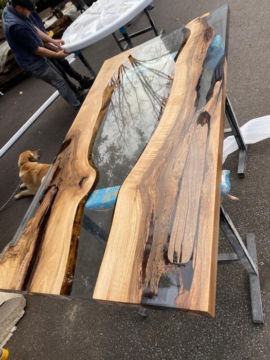 Walnut Dining Table, Epoxy Resin Table, Custom 63” x 34” Walnut Table, Clear Epoxy Table, River Table, Custom Order for Elizabeth