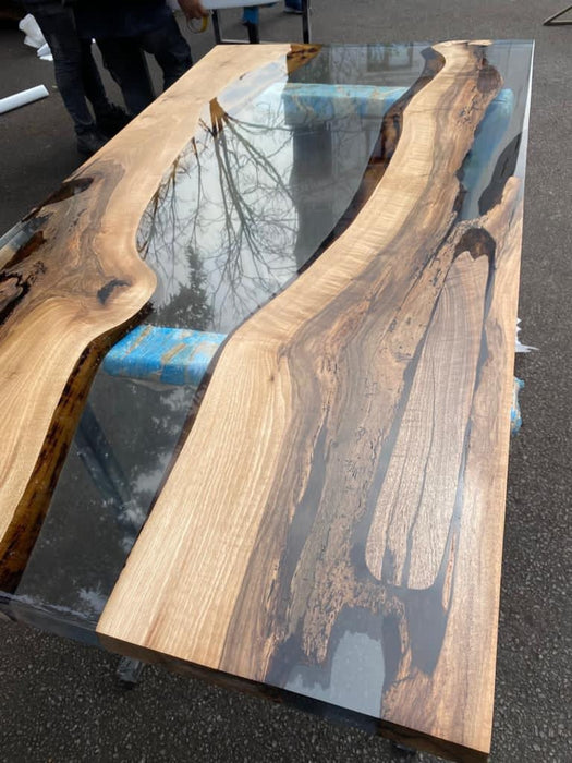 Walnut Dining Table, Epoxy Resin Table, Custom 63” x 34” Walnut Table, Clear Epoxy Table, River Table, Custom Order for Elizabeth