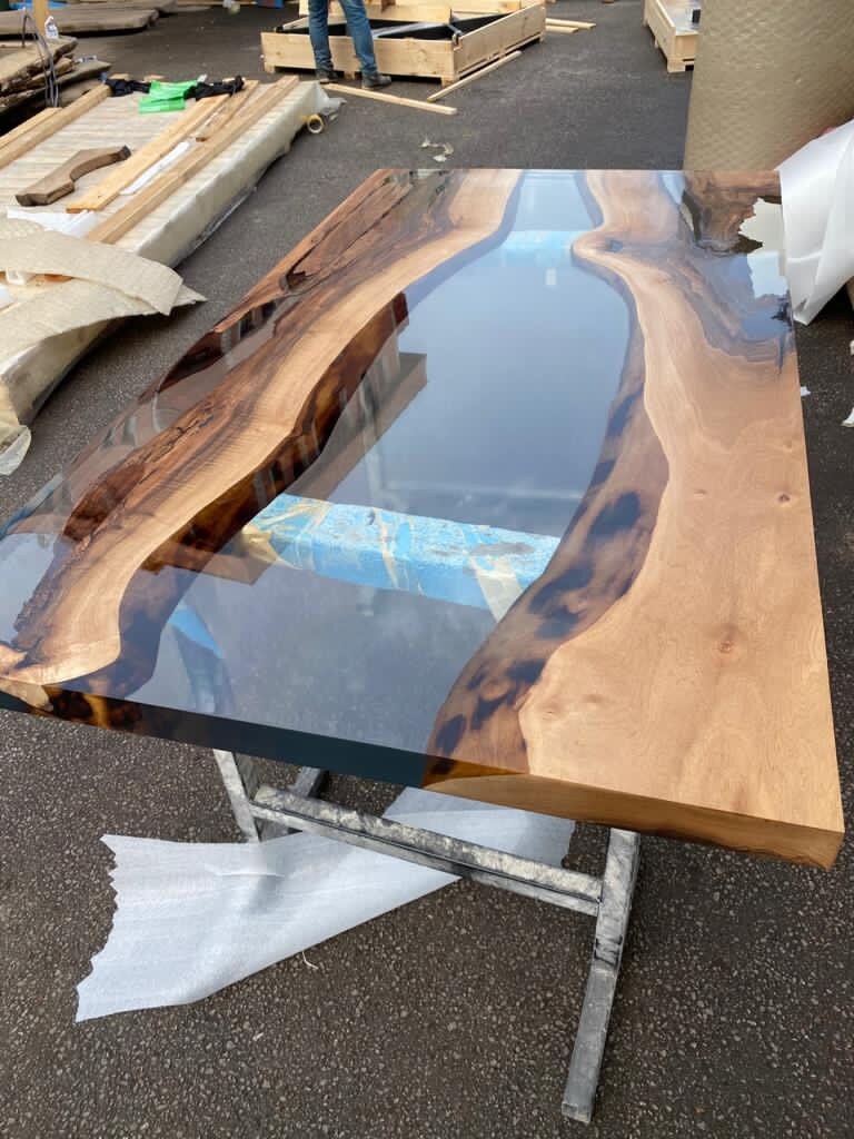 Walnut Dining Table, Epoxy Resin Table, Custom 63” x 34” Walnut Table, Clear Epoxy Table, River Table, Custom Order for Elizabeth