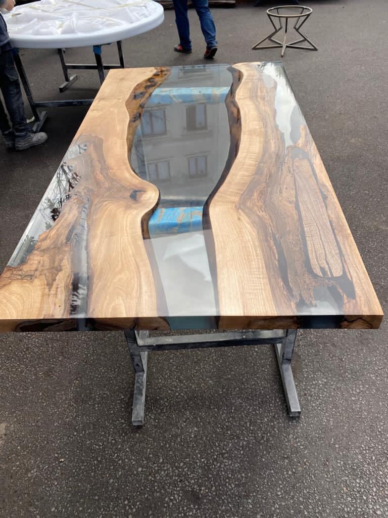 Walnut Dining Table, Epoxy Resin Table, Custom 63” x 34” Walnut Table, Clear Epoxy Table, River Table, Custom Order for Elizabeth