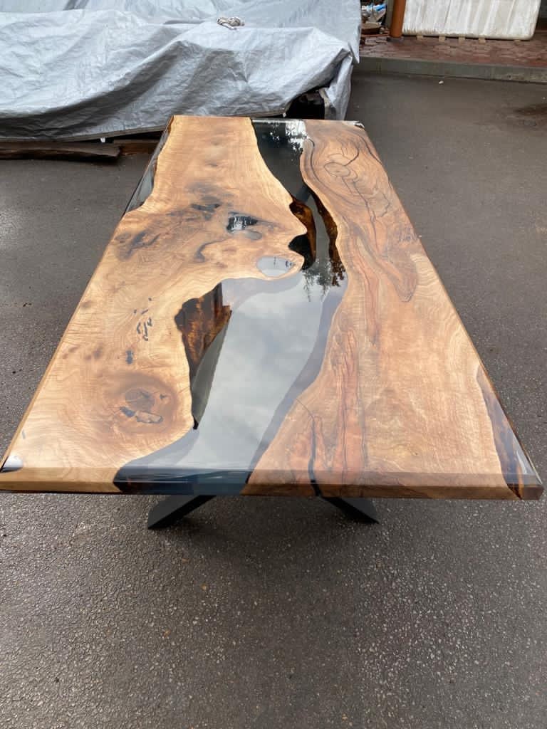 Walnut Dining Table, Clear Epoxy Table, Custom 96” x 40” Walnut Smokey Gray Table, Epoxy River Table, Epoxy Resin Table, Order for Megan