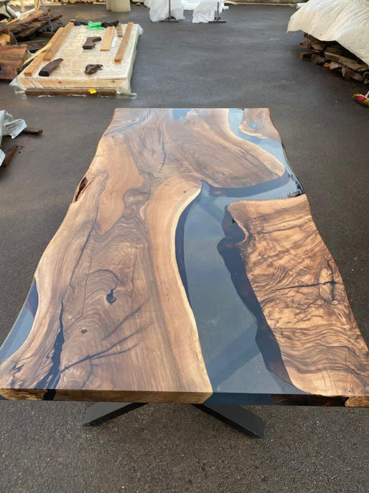 Walnut Dining Table, Custom 75” x 38” Walnut Smokey Gray Table, Epoxy River Table, Live Edge Table, Wooden Table, Custom Order for Priya