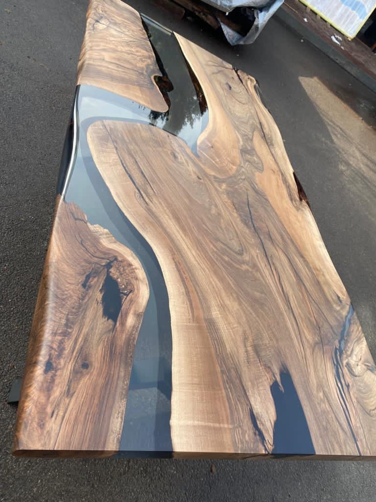 Walnut Dining Table, Custom 75” x 38” Walnut Smokey Gray Table, Epoxy River Table, Live Edge Table, Wooden Table, Custom Order for Priya