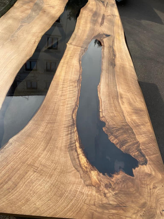 Walnut Dining Table, River Table, Custom 108" x 44" Walnut Smokey Gray Table, Epoxy River Table, Custom Order for Vickie