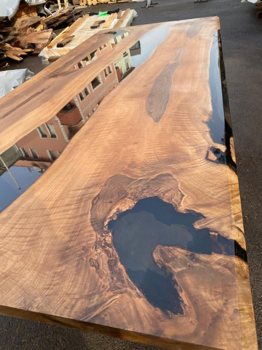 Walnut Dining Table, River Table, Custom 108" x 44" Walnut Smokey Gray Table, Epoxy River Table, Custom Order for Vickie