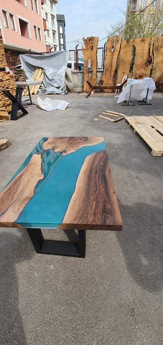 Walnut Dining Table, Custom 45” x 28” Walnut Forest Green Table, Epoxy River Table, Live Edge Table, River Table, Epoxy Resin Table