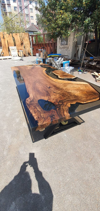 Handmade Epoxy Table, River Table, Custom 98” x 42” Walnut Smokey Gray Table, Epoxy Resin Table, River Dining Table, Order for Csbean