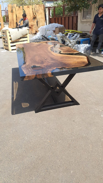 Handmade Epoxy Table, River Table, Custom 98” x 42” Walnut Smokey Gray Table, Epoxy Resin Table, River Dining Table, Order for Csbean