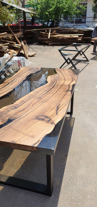 Live Edge Table, Epoxy Table, Epoxy Dining Table, Walnut River Table, Custom 84” x 42” Walnut Smokey Gray Dining Table, Order for Robin