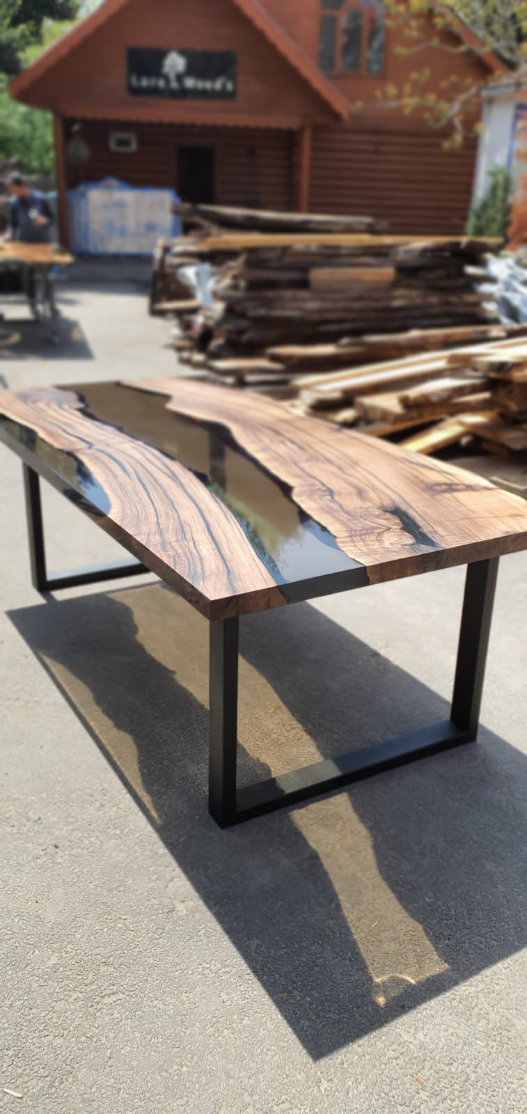 Live Edge Table, Epoxy Table, Epoxy Dining Table, Walnut River Table, Custom 84” x 42” Walnut Smokey Gray Dining Table, Order for Robin