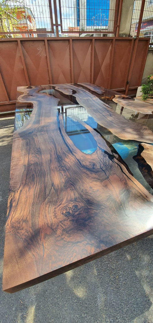 Live Edge Table, Clear Epoxy Table, Custom 84” x 42” Walnut Smokey Gray Table, Epoxy River Table, Epoxy Resin Table, Order for Richard