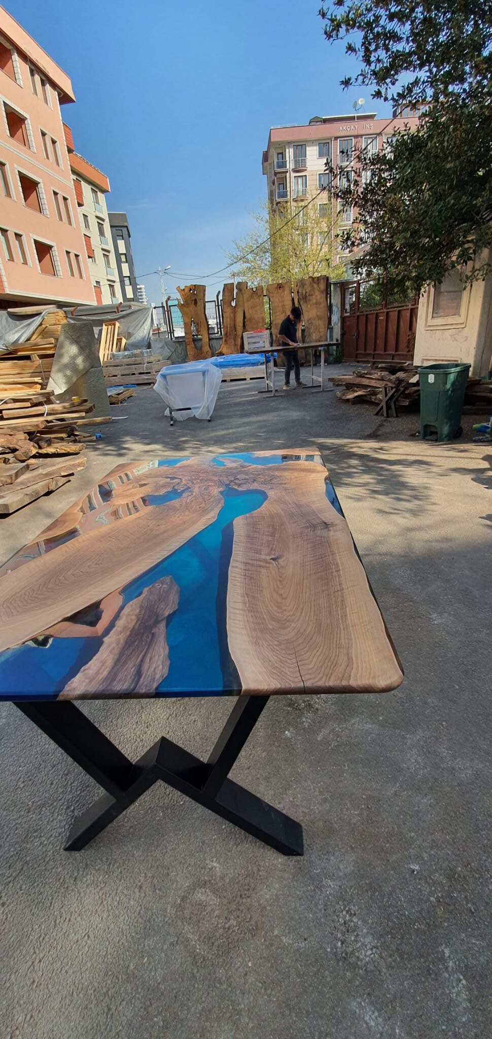 Epoxy Dining Table, Custom 60” x 40” Walnut Blue, Turquoise, Green Table, Epoxy Dining Table, Wooden Table, Live Edge Table, for Karen R