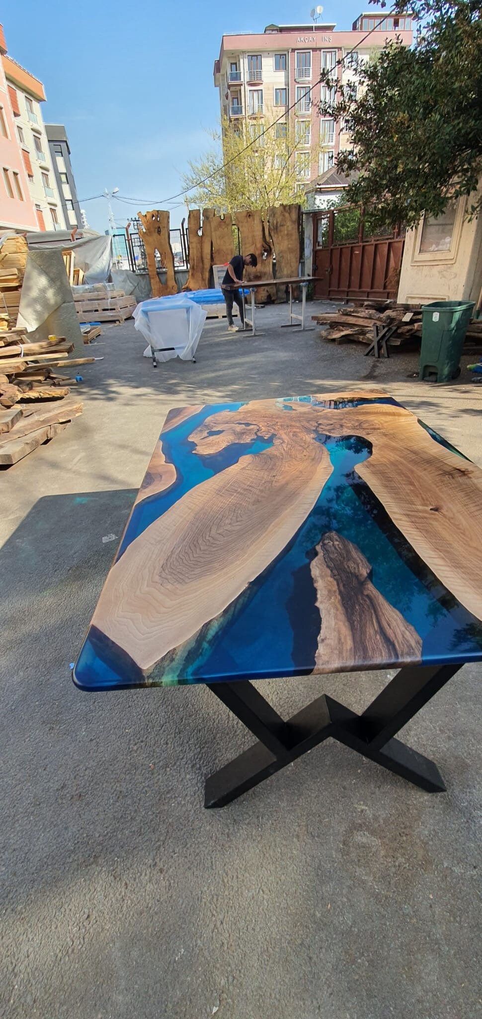 Epoxy Dining Table, Custom 60” x 40” Walnut Blue, Turquoise, Green Table, Epoxy Dining Table, Wooden Table, Live Edge Table, for Karen R