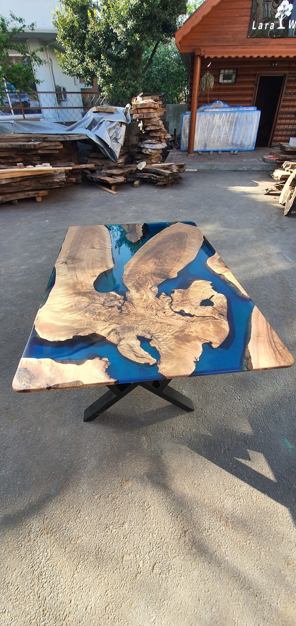 Epoxy Dining Table, Custom 60” x 40” Walnut Blue, Turquoise, Green Table, Epoxy Dining Table, Wooden Table, Live Edge Table, for Karen R